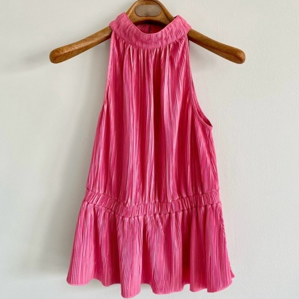 Bright Pink Pleated Peplum Halter Top